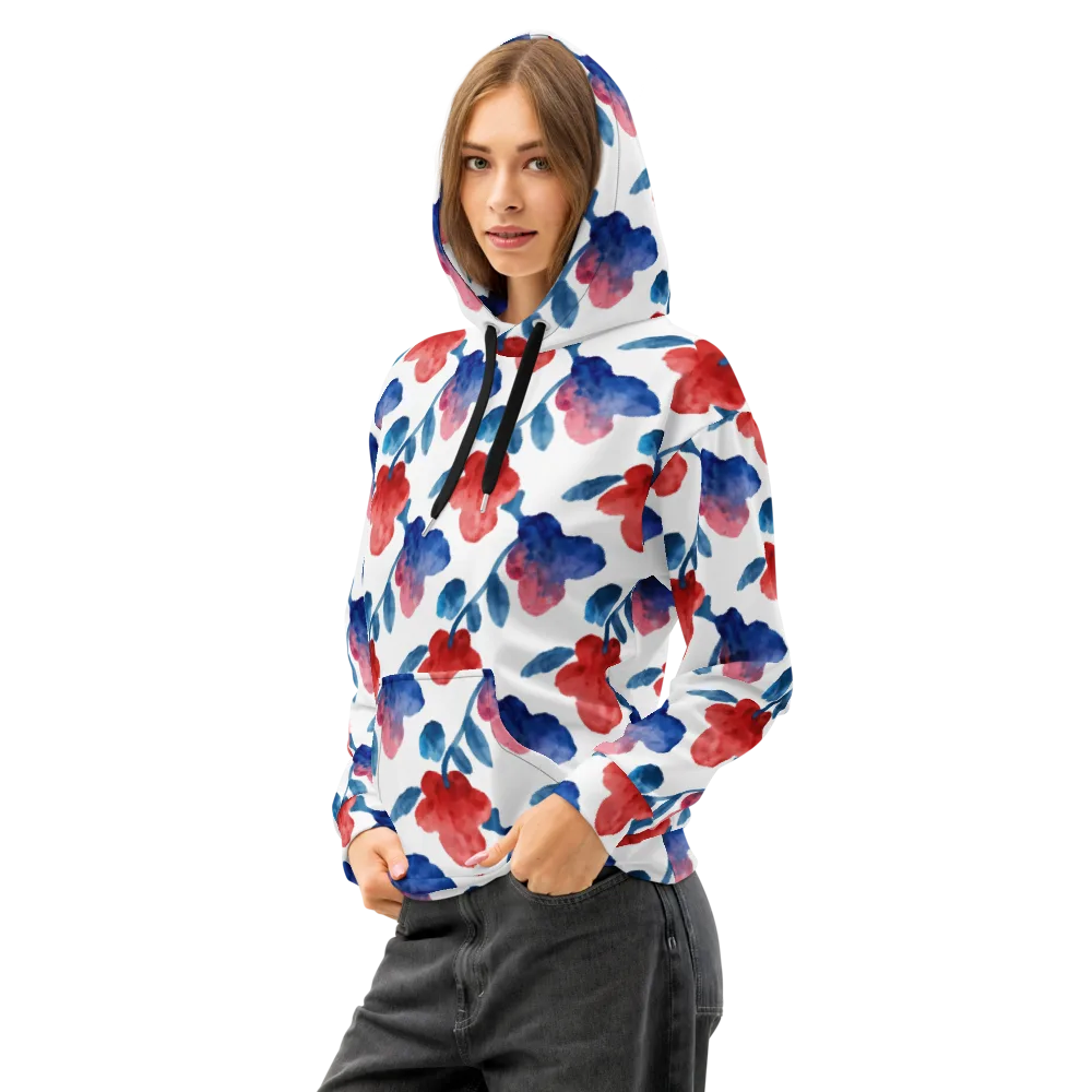Blue Bloom Reverie on Cotton Hoodie — Left Front
