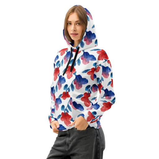 Blue Bloom Reverie on a Cotton Hoodie