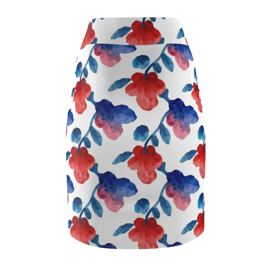 Blue Bloom Reverie on Pencil Skirt — Back