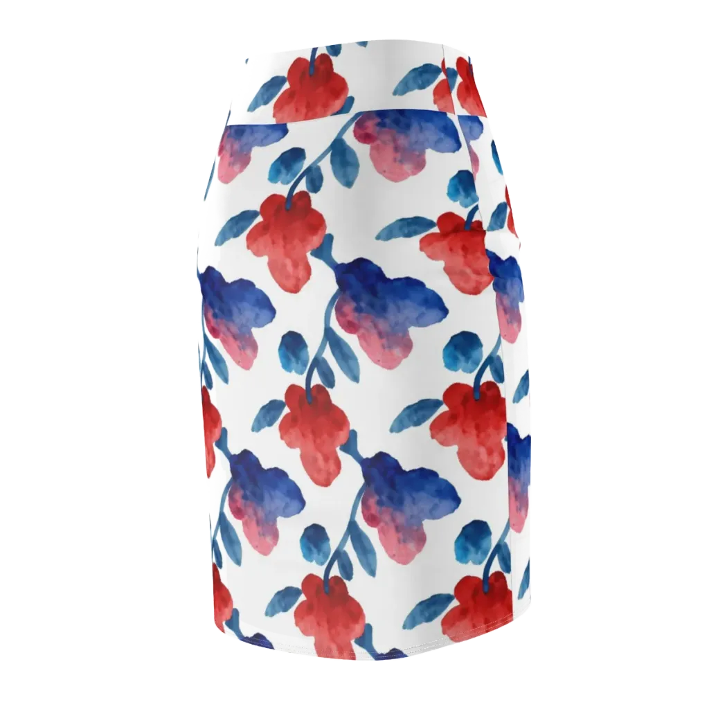 Blue Bloom Reverie on Pencil Skirt — Back Side