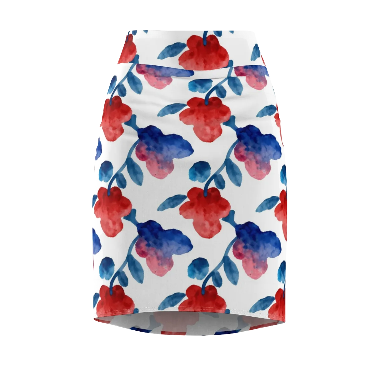 Blue Bloom Reverie on Pencil Skirt — Front