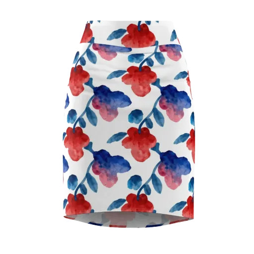 Blue Bloom Reverie on a Pencil Skirt