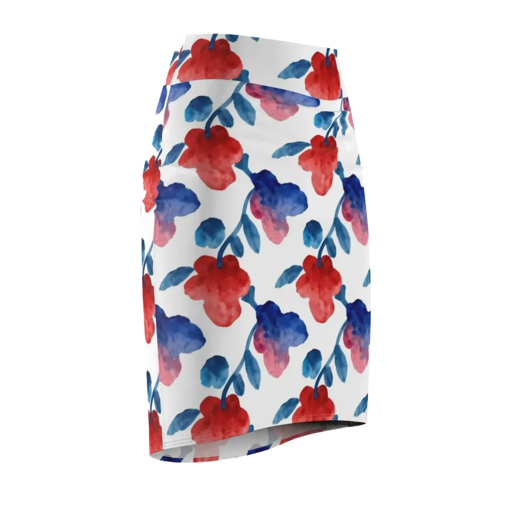 Blue Bloom Reverie on Pencil Skirt — Front Side