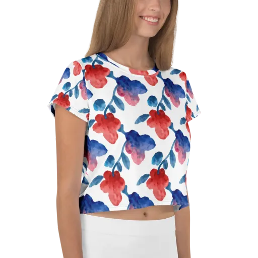 Blue Bloom Reverie on a Crop Tee