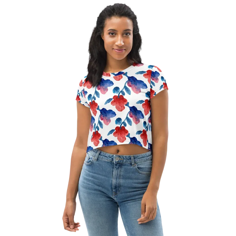 Blue Bloom Reverie on Crop Tee — Front