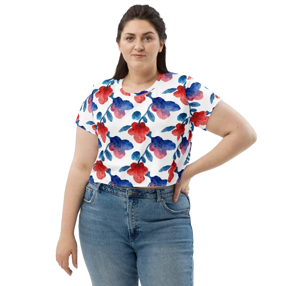 Blue Bloom Reverie on Crop Tee — Front