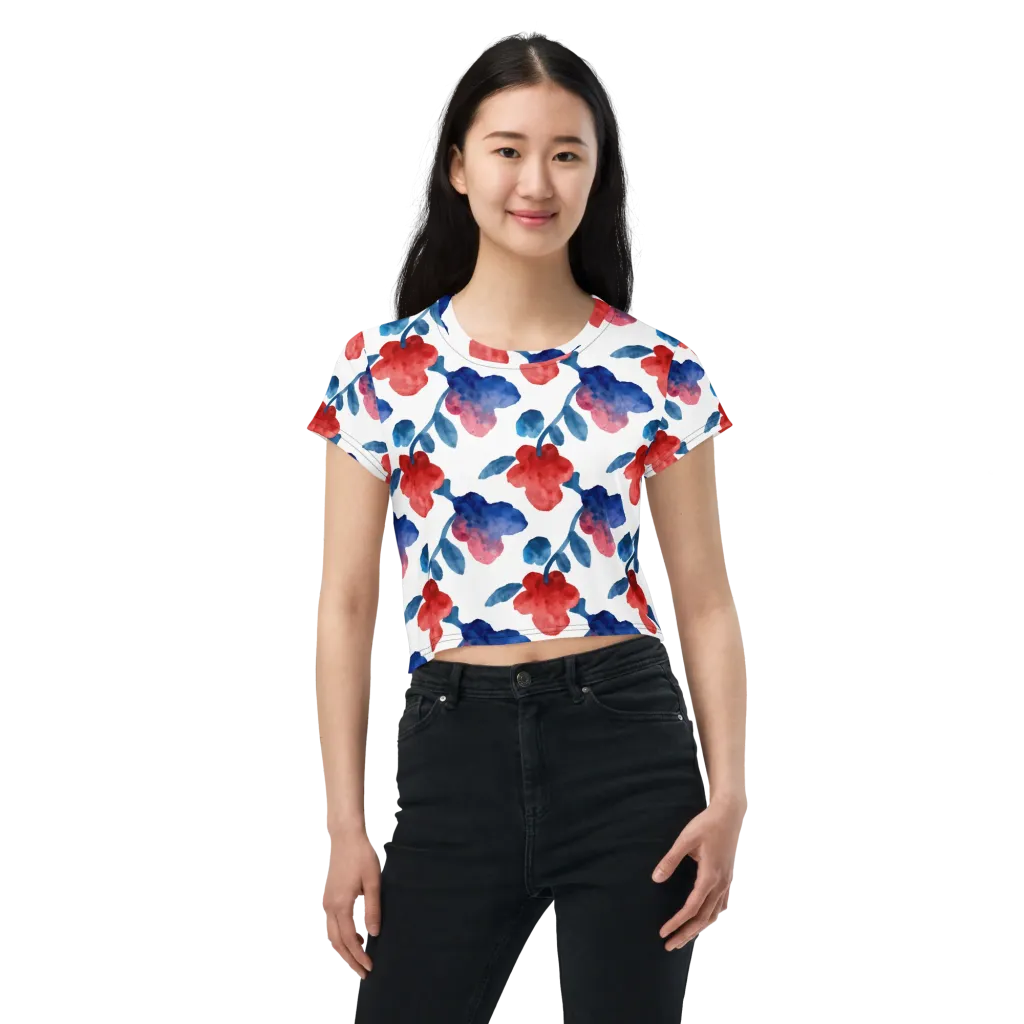 Blue Bloom Reverie on Crop Tee — Front