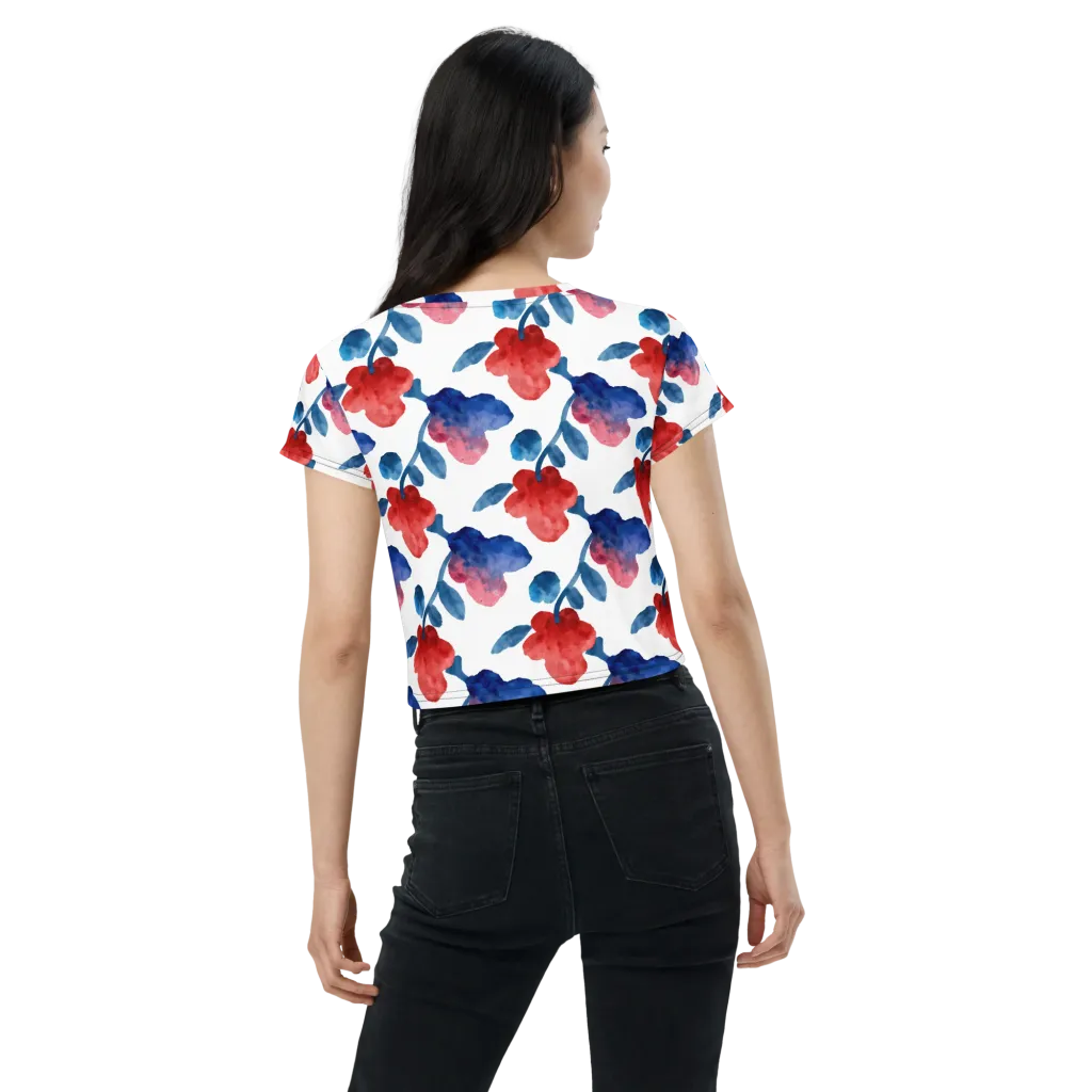 Blue Bloom Reverie on Crop Tee — Back