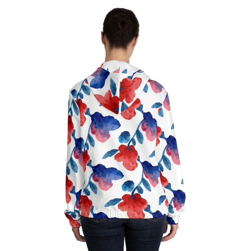 Blue Bloom Reverie on Women's Full-Zip Hoodie — Back On Person