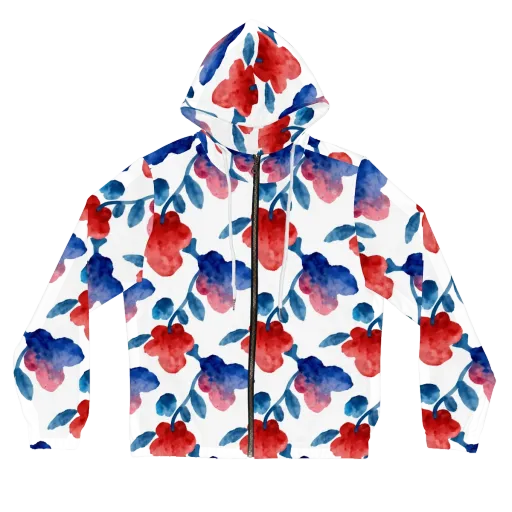 Blue Bloom Reverie on a Women's Full-Zip Hoodie