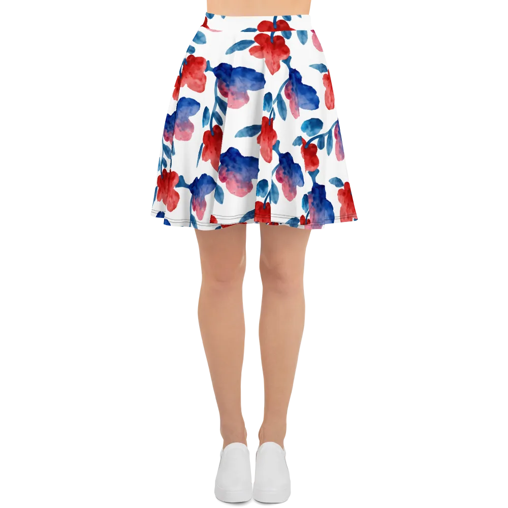 Blue Bloom Reverie on Skater Skirt — Front