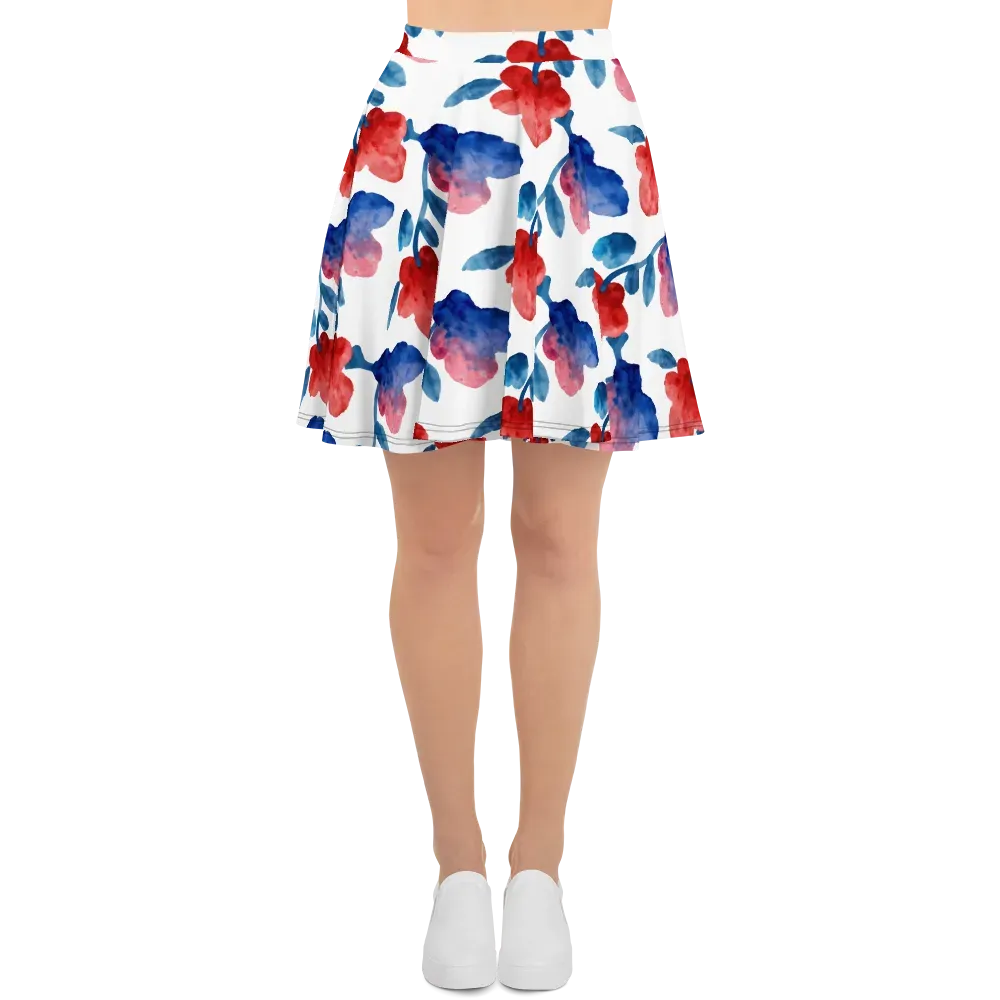 Blue Bloom Reverie on Skater Skirt — Front