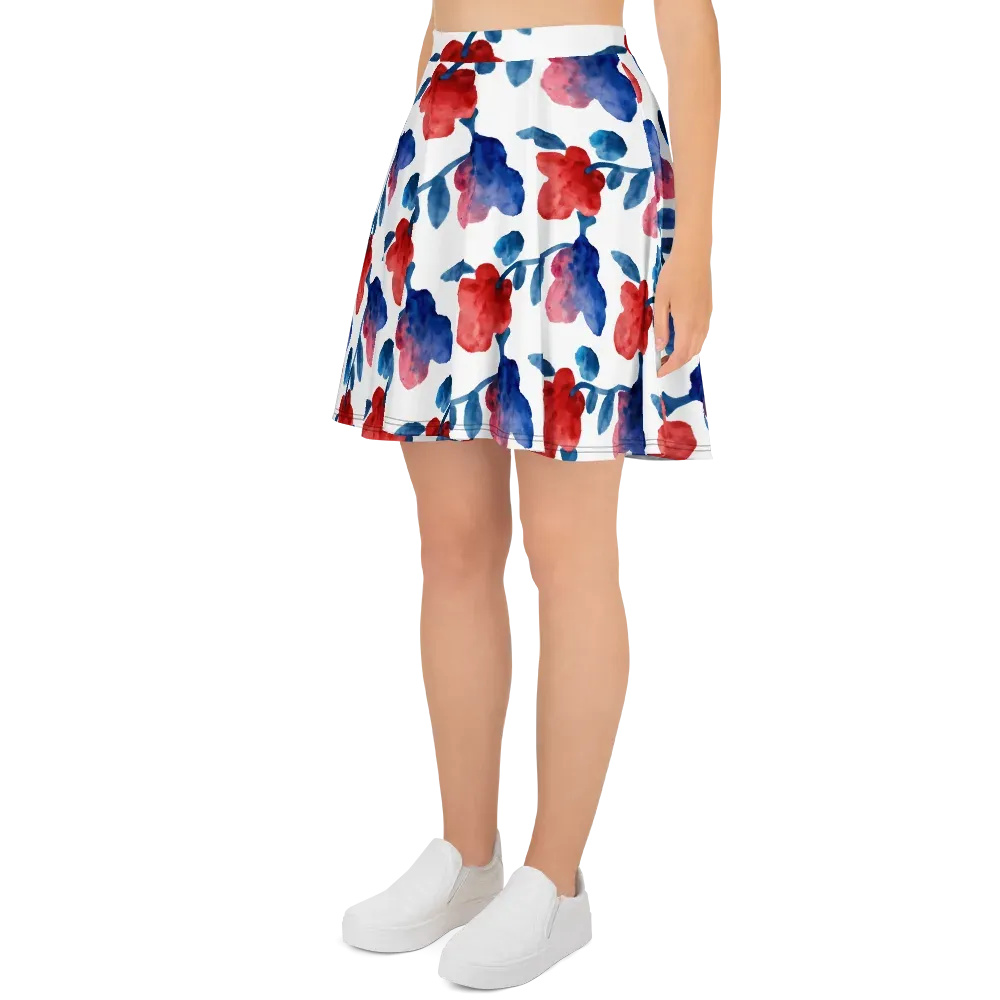 Blue Bloom Reverie on Skater Skirt — Left