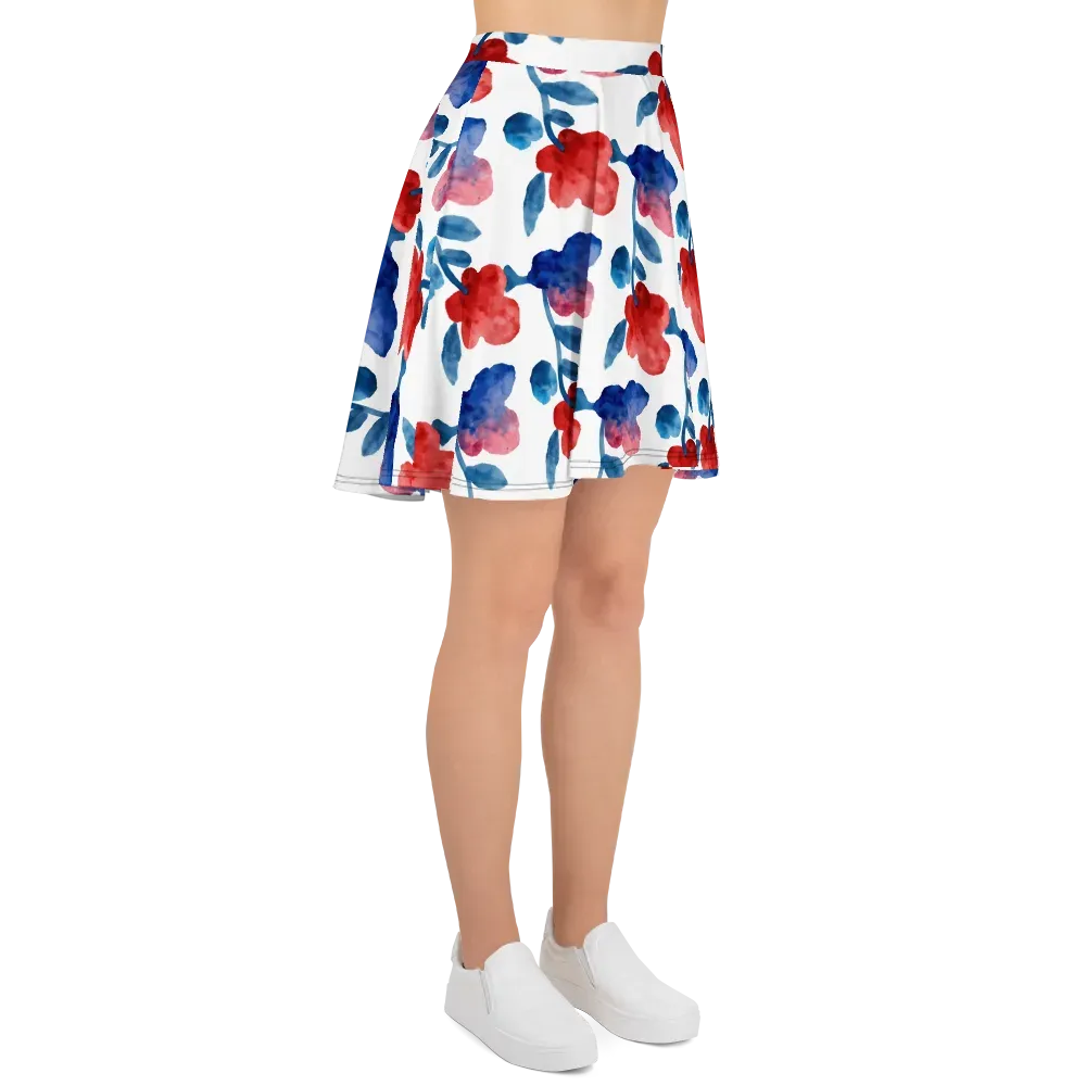 Blue Bloom Reverie on Skater Skirt — Right
