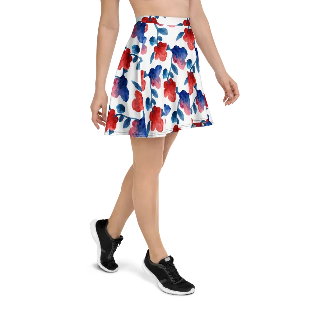 Blue Bloom Reverie on Skater Skirt — Right