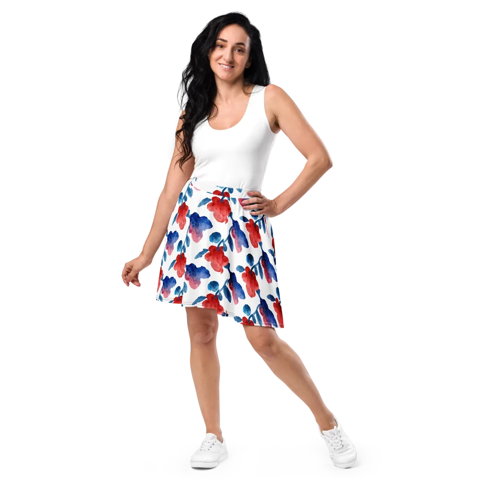 Blue Bloom Reverie on Skater Skirt — Front