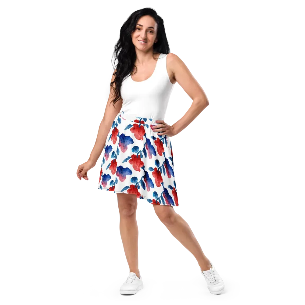 Blue Bloom Reverie on Skater Skirt — Front
