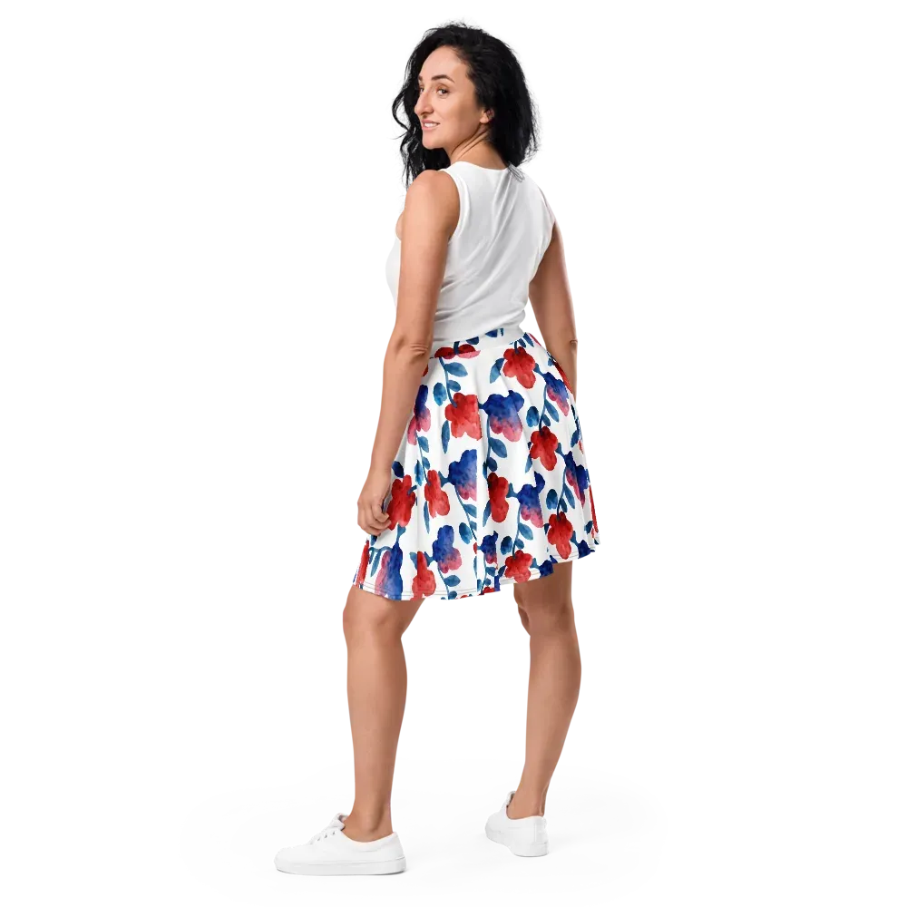 Blue Bloom Reverie on Skater Skirt — Back