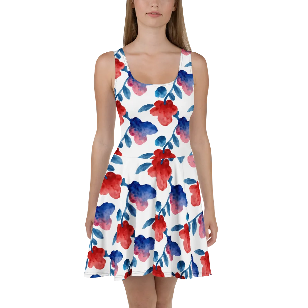 Blue Bloom Reverie on Skater Dress — Front