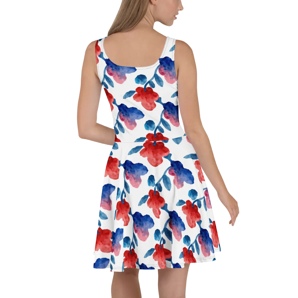 Blue Bloom Reverie on Skater Dress — Back