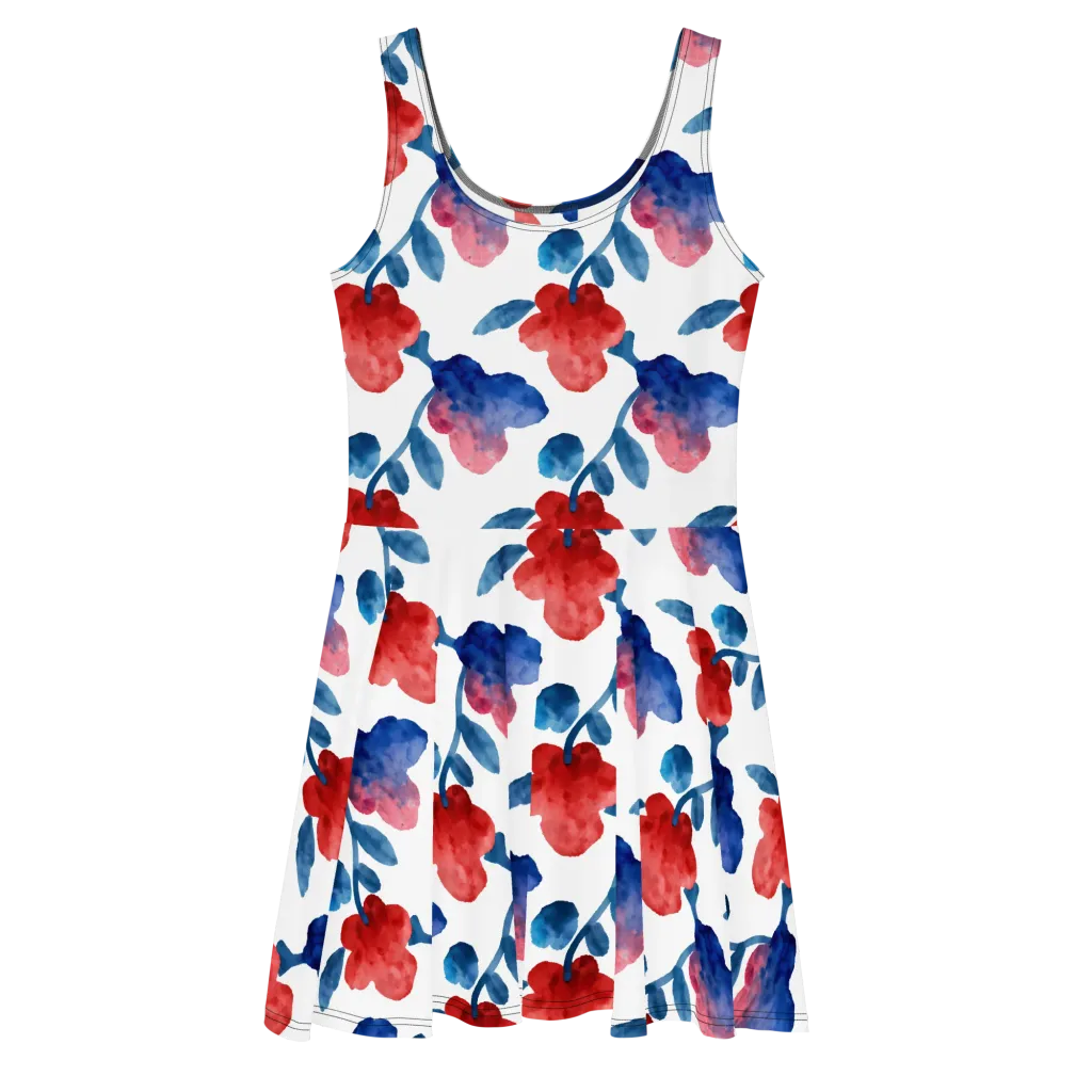 Blue Bloom Reverie on Skater Dress — Front