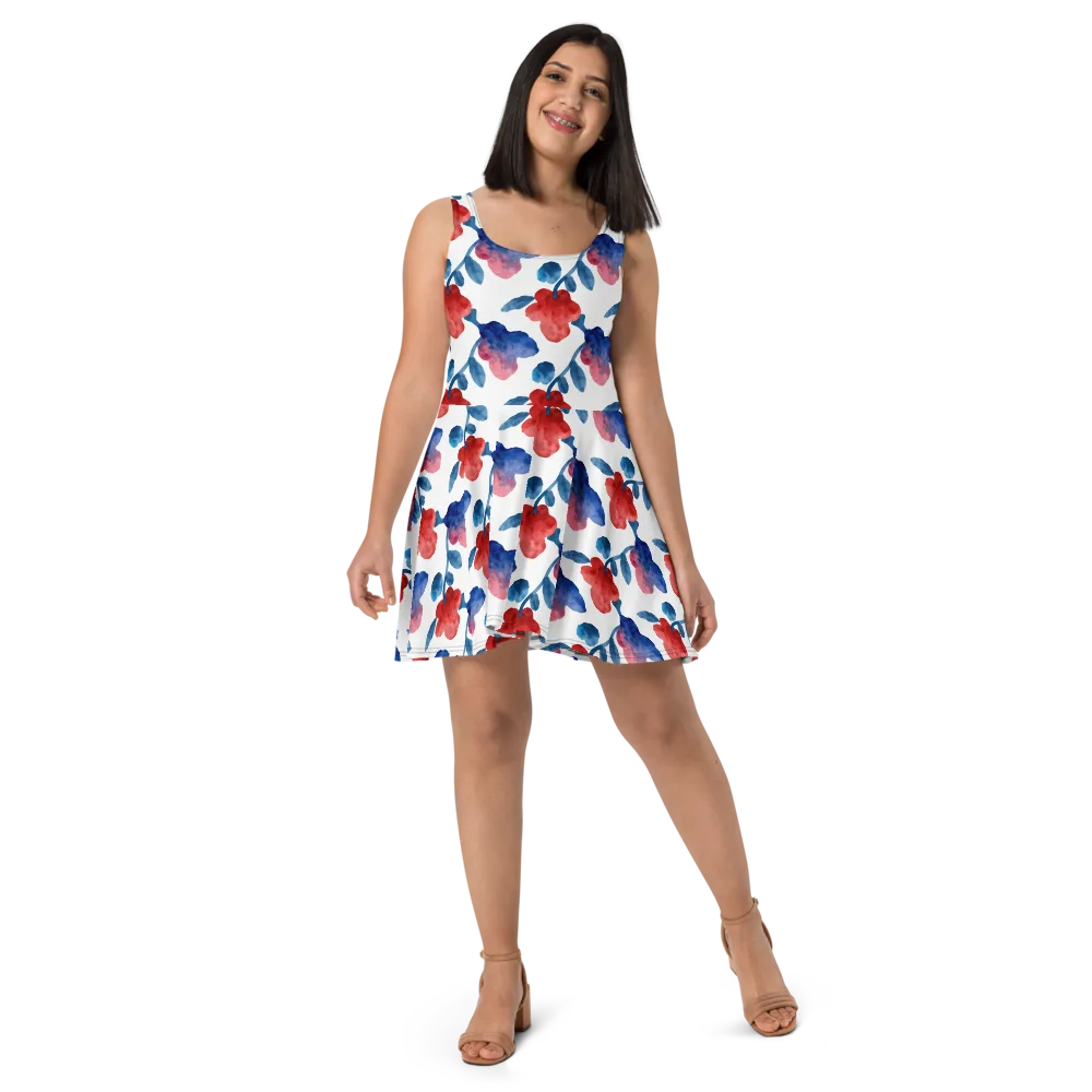 Blue Bloom Reverie on Skater Dress — Front