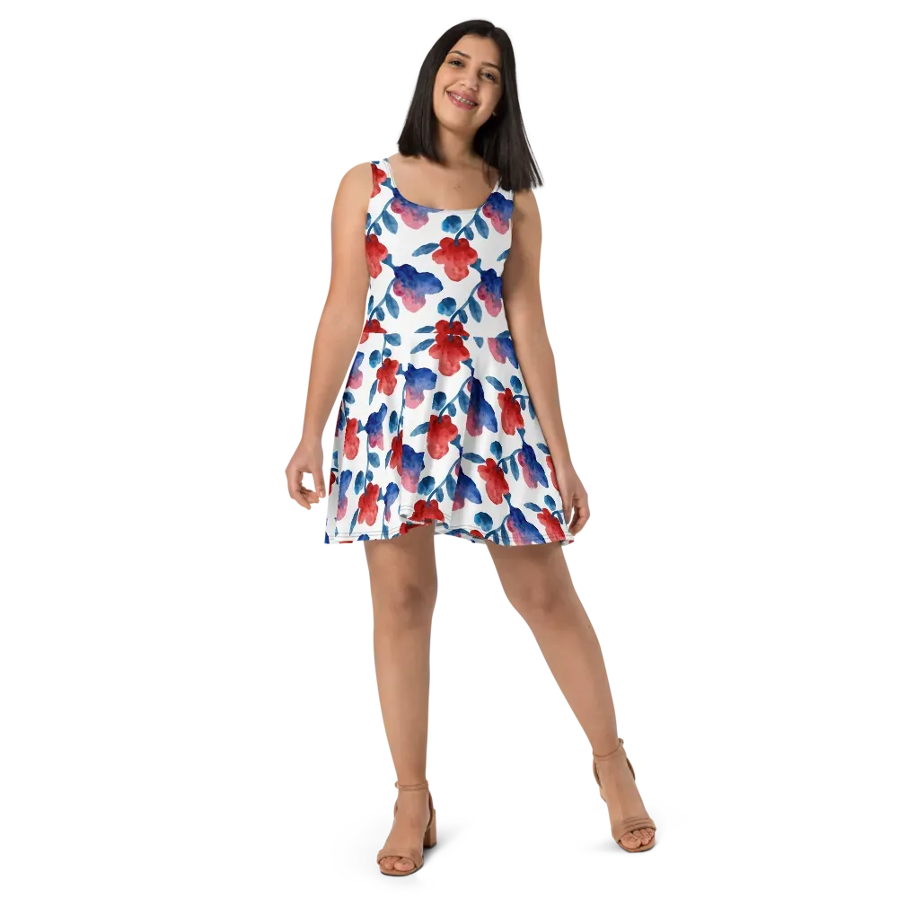 Blue Bloom Reverie on Skater Dress — Front