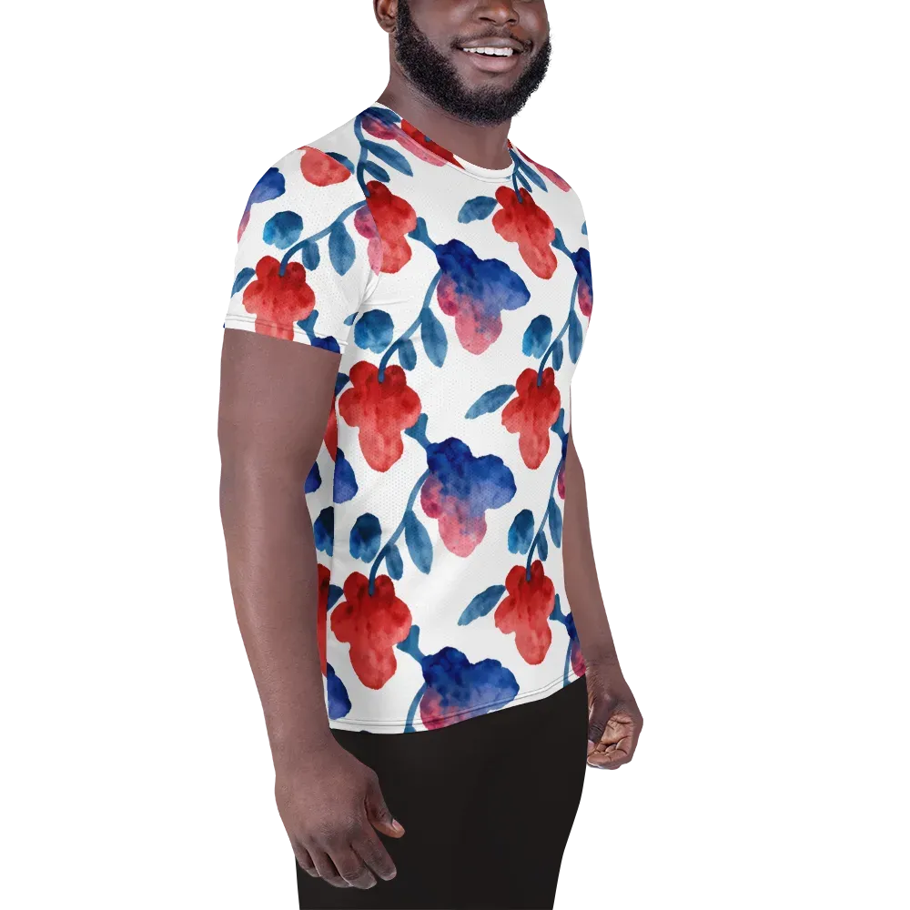 Blue Bloom Reverie on Men's Athletic T-Shirt — Right