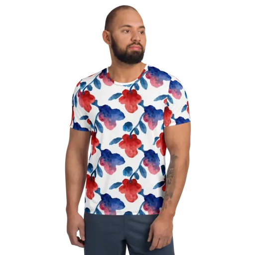 Blue Bloom Reverie on a Men's Athletic T-Shirt