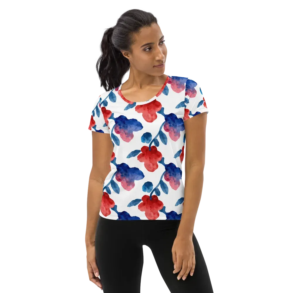 Blue Bloom Reverie on Women's Athletic T-Shirt — Front