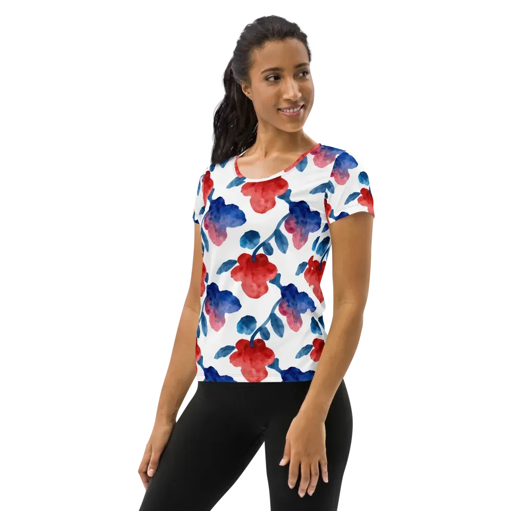 Blue Bloom Reverie on Women's Athletic T-Shirt — Left