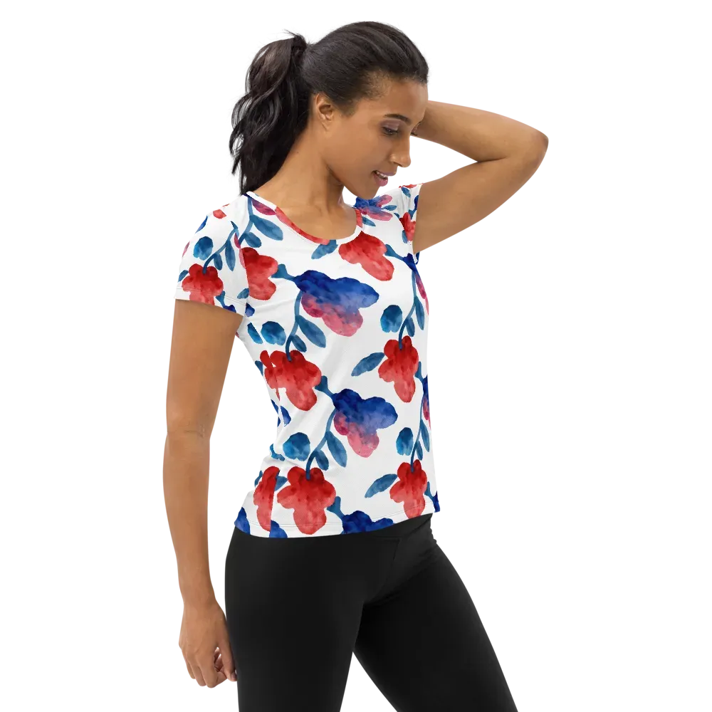 Blue Bloom Reverie on Women's Athletic T-Shirt — Right