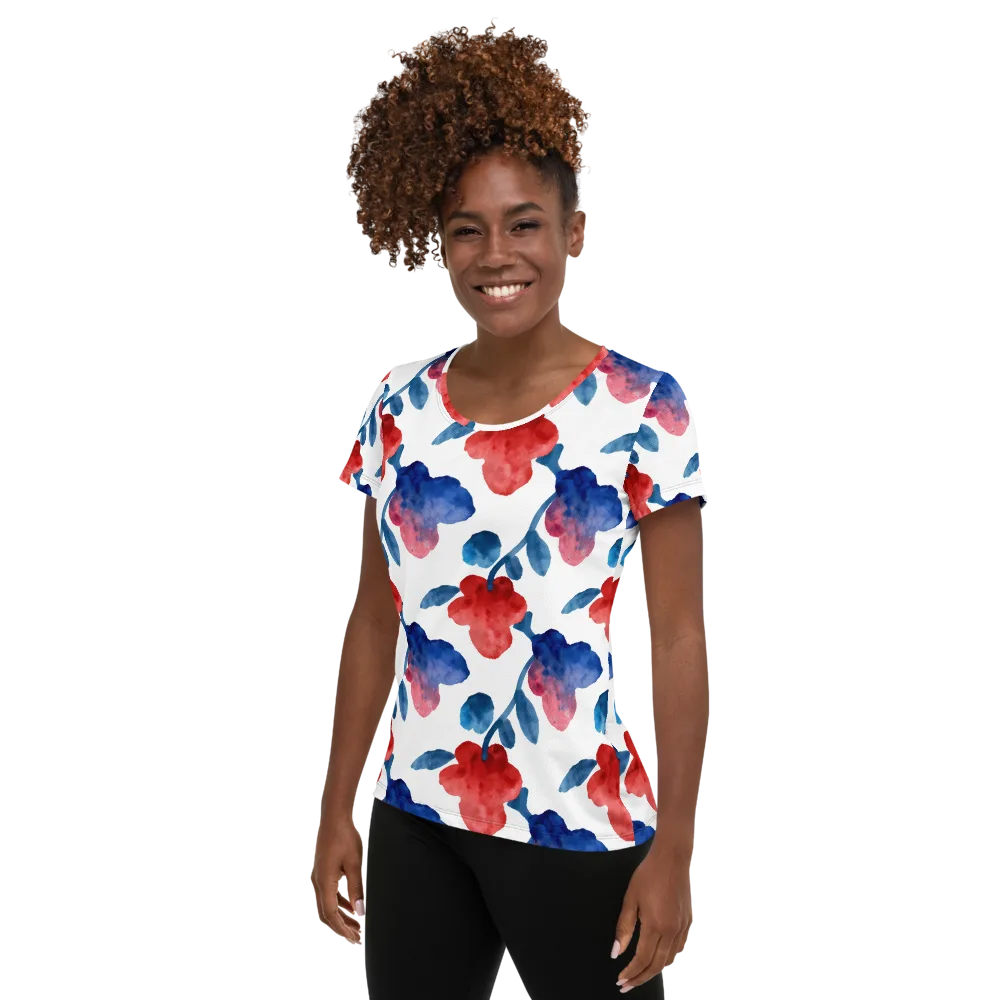 Blue Bloom Reverie on Women's Athletic T-Shirt — Left