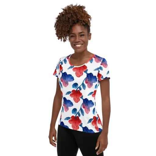 Blue Bloom Reverie on a Women's Athletic T-Shirt