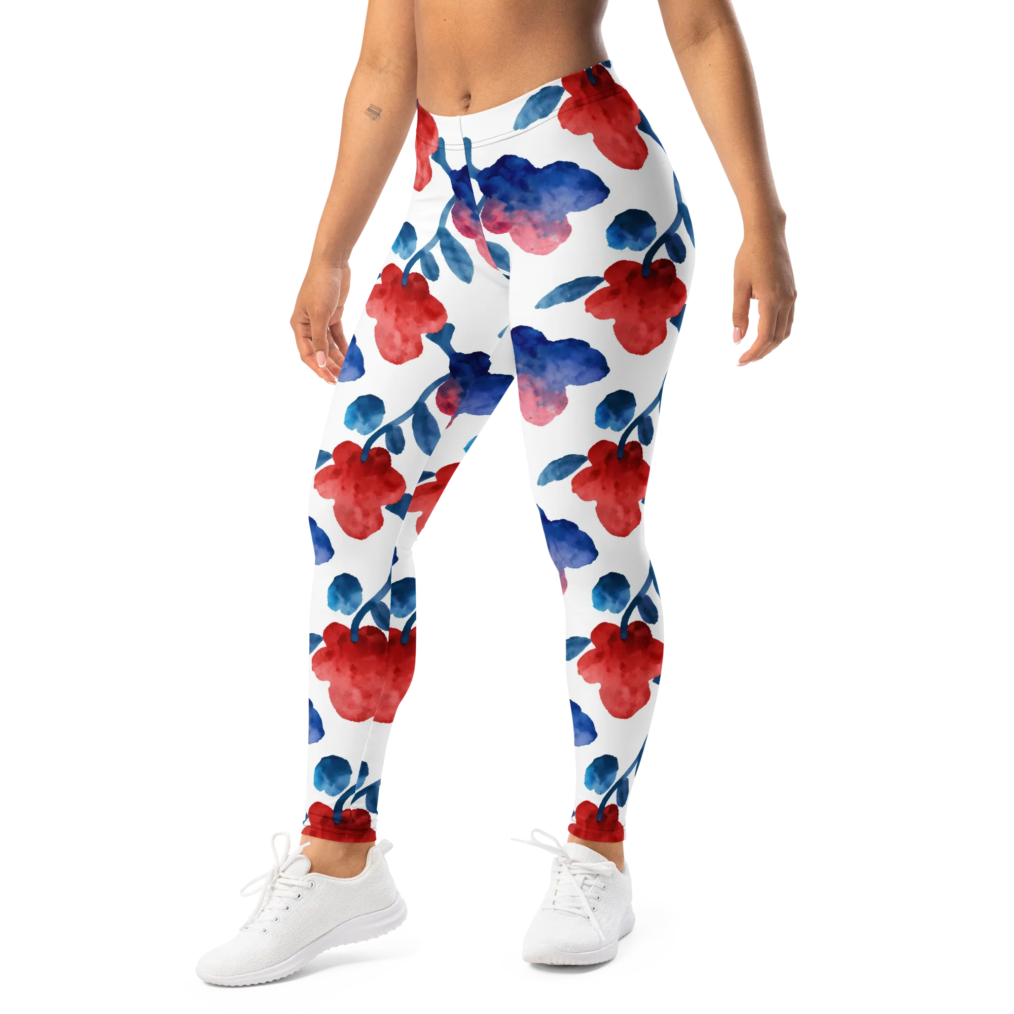 Blue Bloom Reverie on Leggings — Left Front
