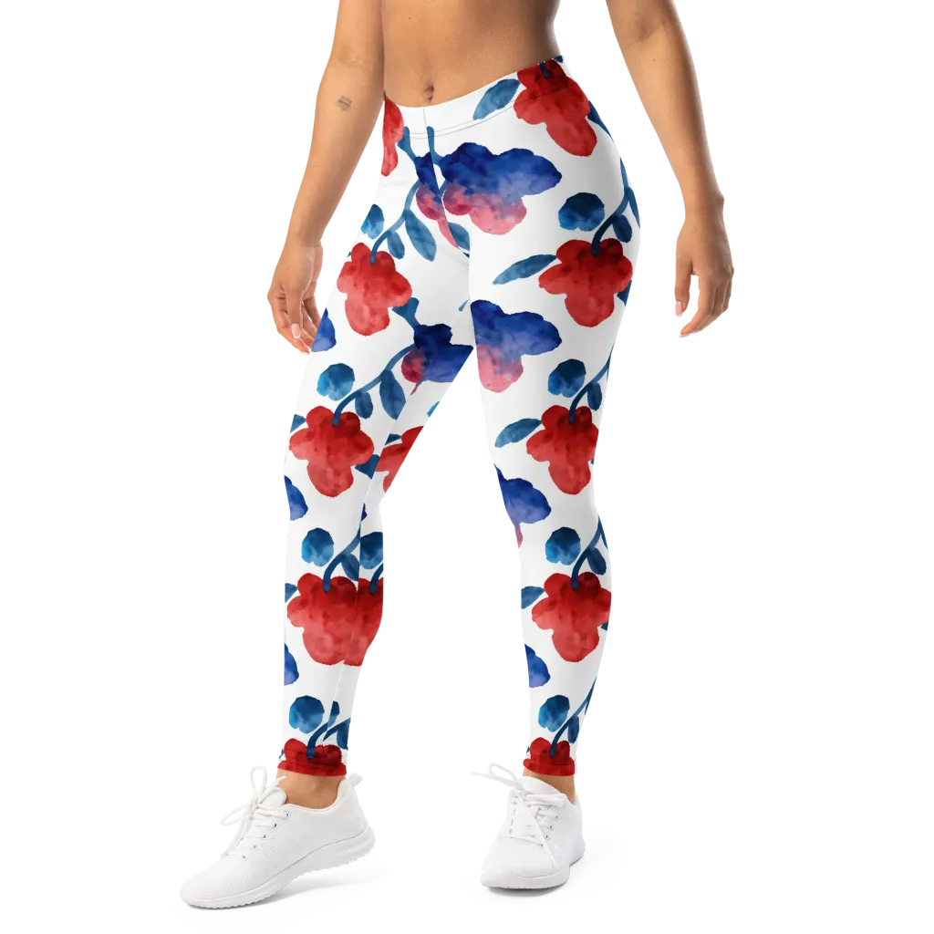 Blue Bloom Reverie on Leggings — Left Front