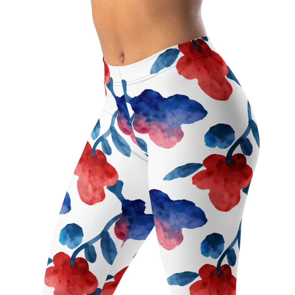 Blue Bloom Reverie on Leggings — Left Front