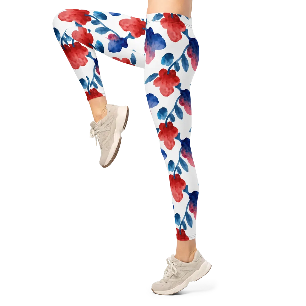 Blue Bloom Reverie on Leggings — Left