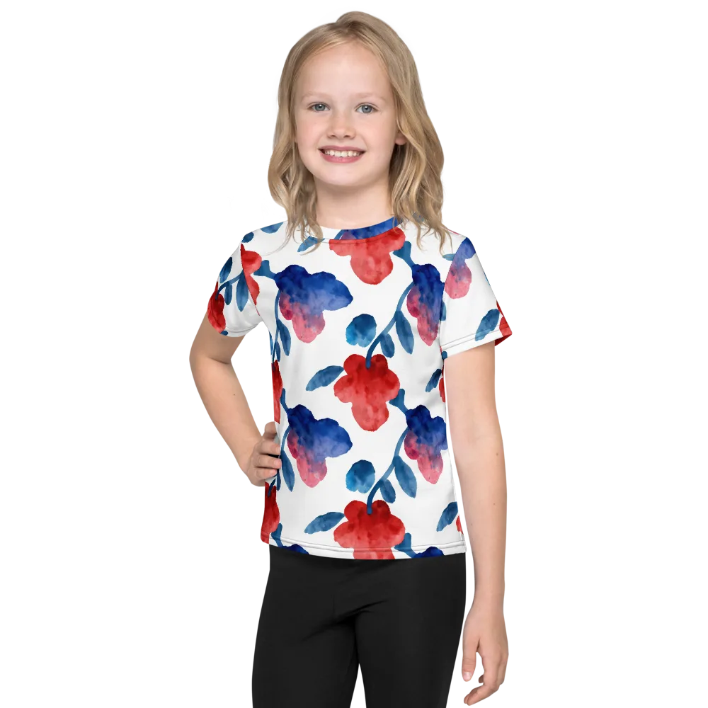 Blue Bloom Reverie on Kids Crew Neck T-Shirt — Front