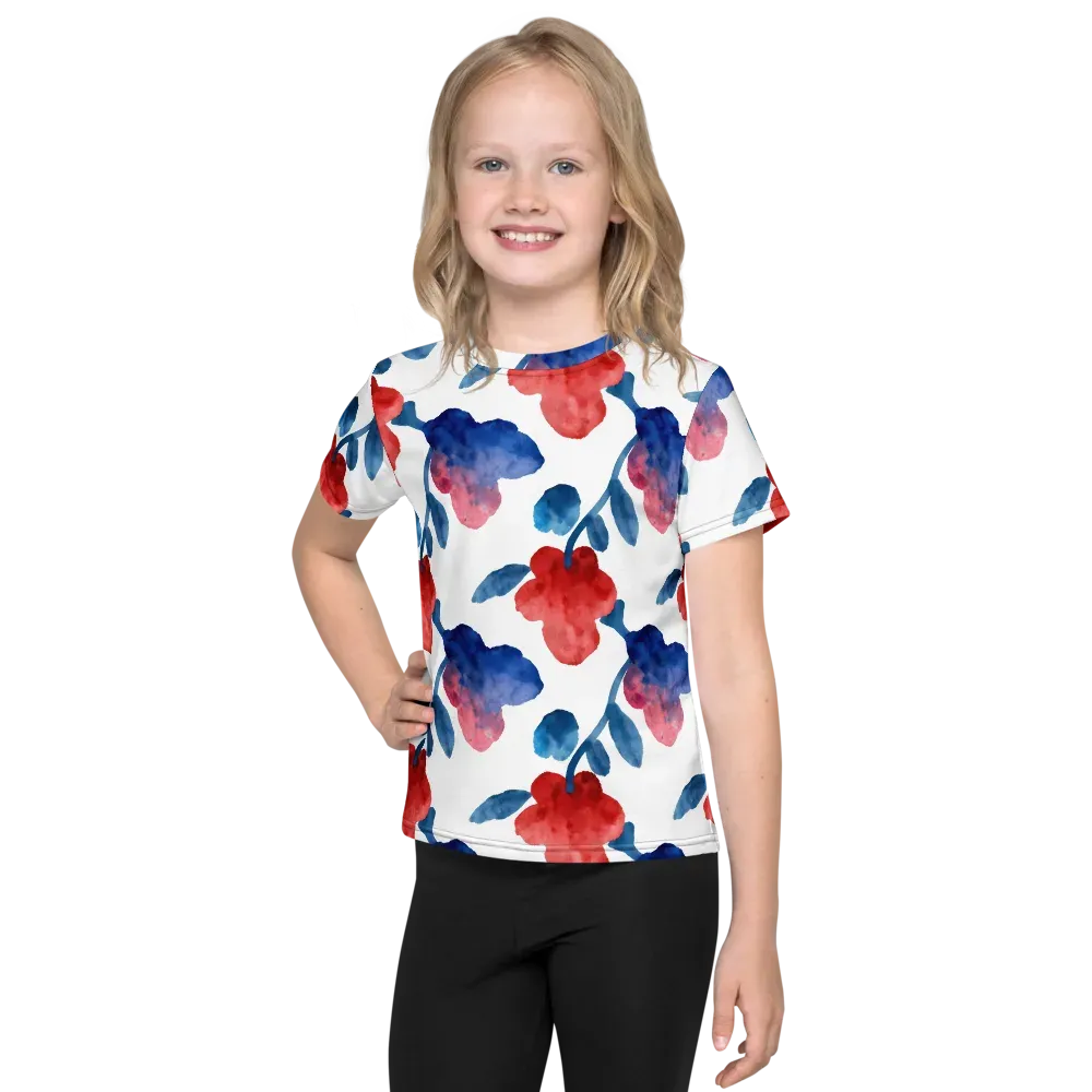 Blue Bloom Reverie on Kids Crew Neck T-Shirt — Front