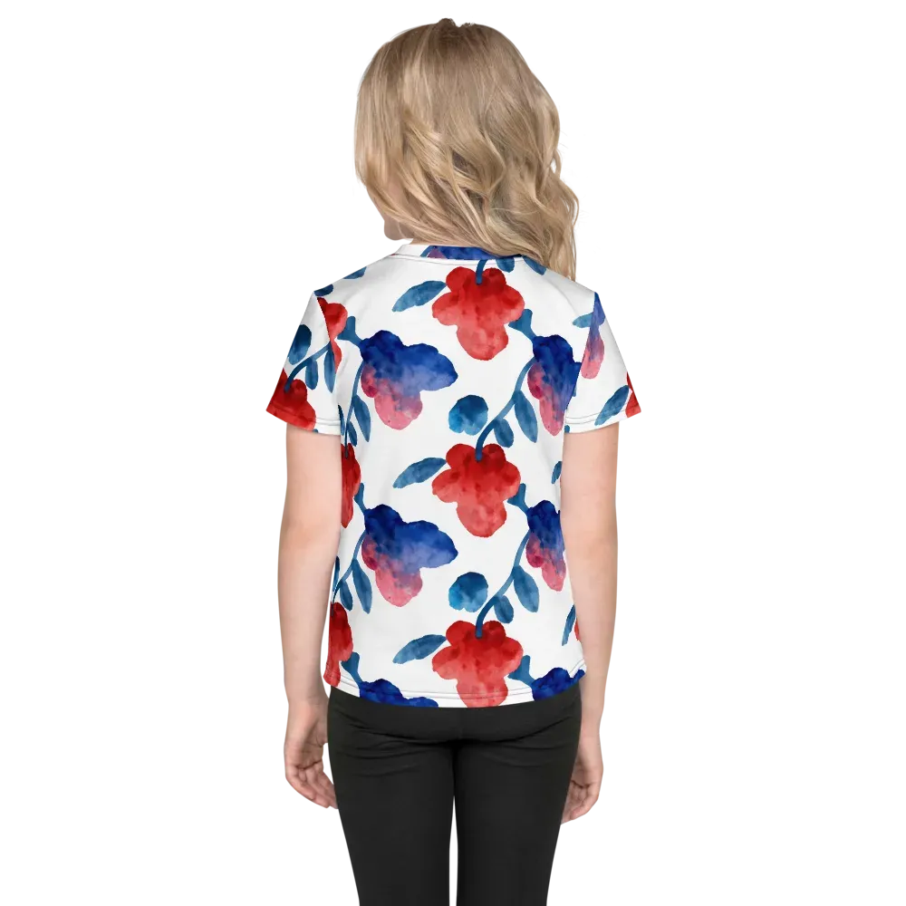 Blue Bloom Reverie on Kids Crew Neck T-Shirt — Back