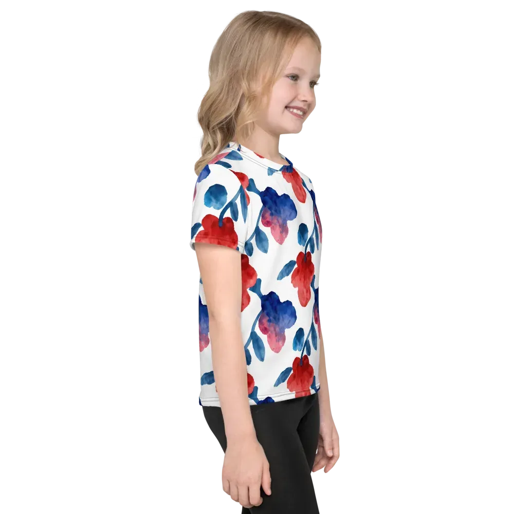 Blue Bloom Reverie on Kids Crew Neck T-Shirt — Right