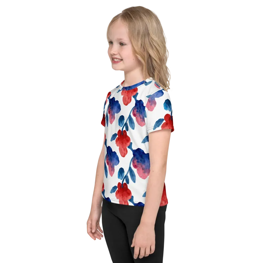 Blue Bloom Reverie on Kids Crew Neck T-Shirt — Left