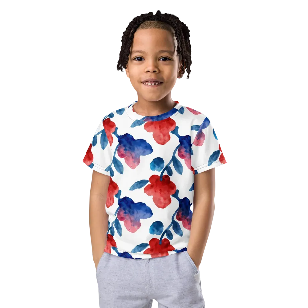 Blue Bloom Reverie on Kids Crew Neck T-Shirt — Front