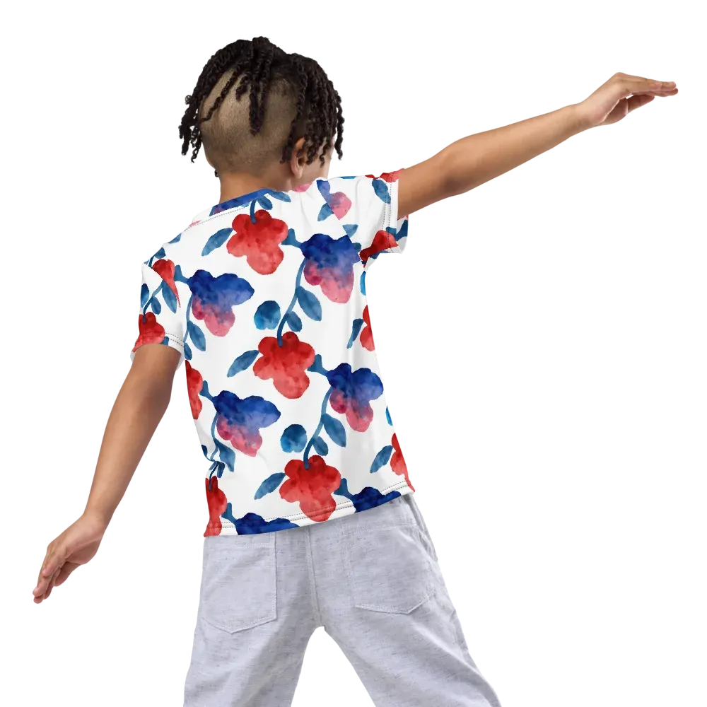 Blue Bloom Reverie on Kids Crew Neck T-Shirt — Back