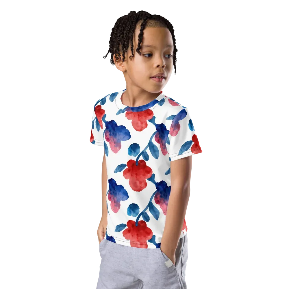 Blue Bloom Reverie on Kids Crew Neck T-Shirt — Left Front