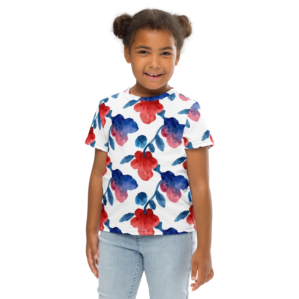 Blue Bloom Reverie on Kids Crew Neck T-Shirt — Front