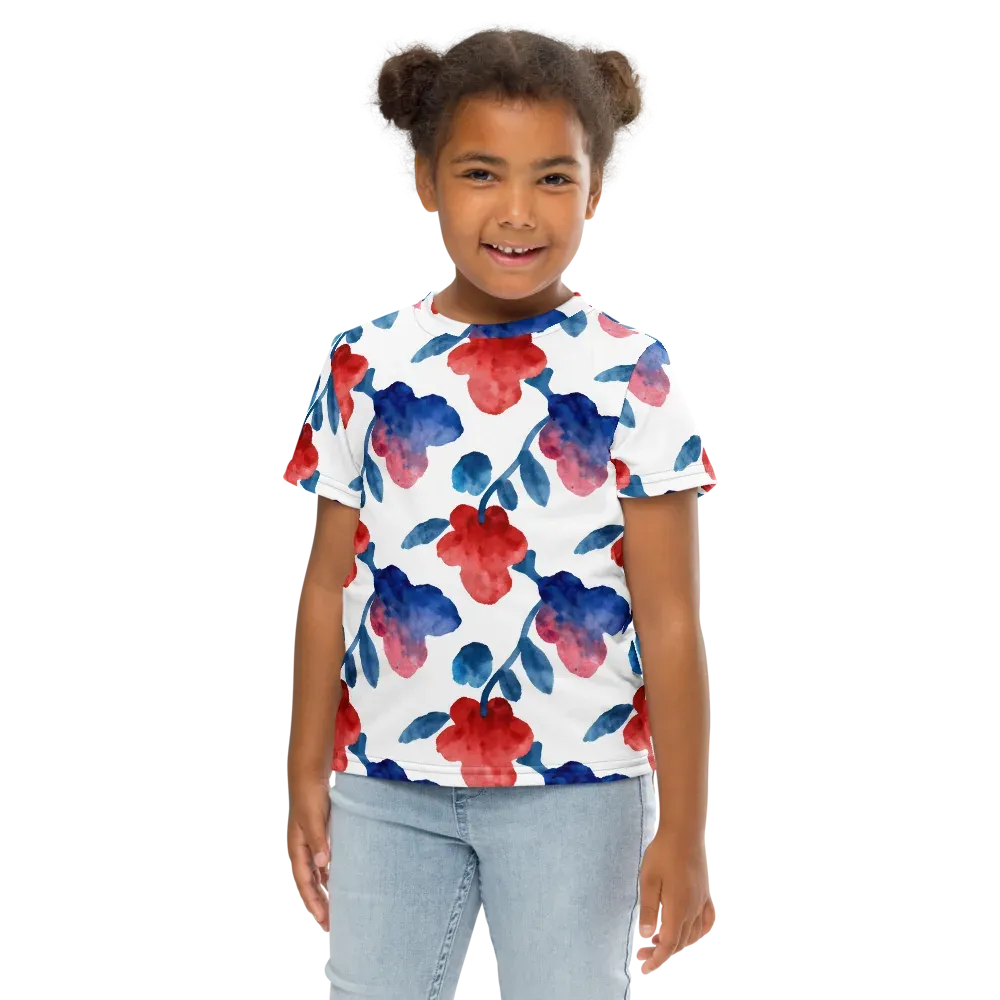 Blue Bloom Reverie on Kids Crew Neck T-Shirt — Front