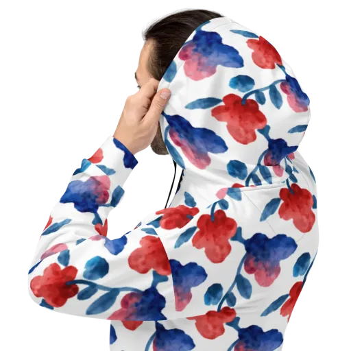 Blue Bloom Reverie on a Hoodie