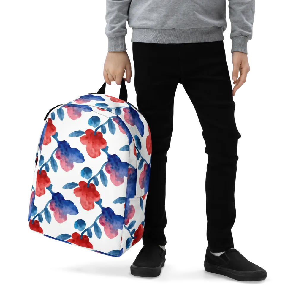 Blue Bloom Reverie on Minimalist Backpack — Zoomed-in